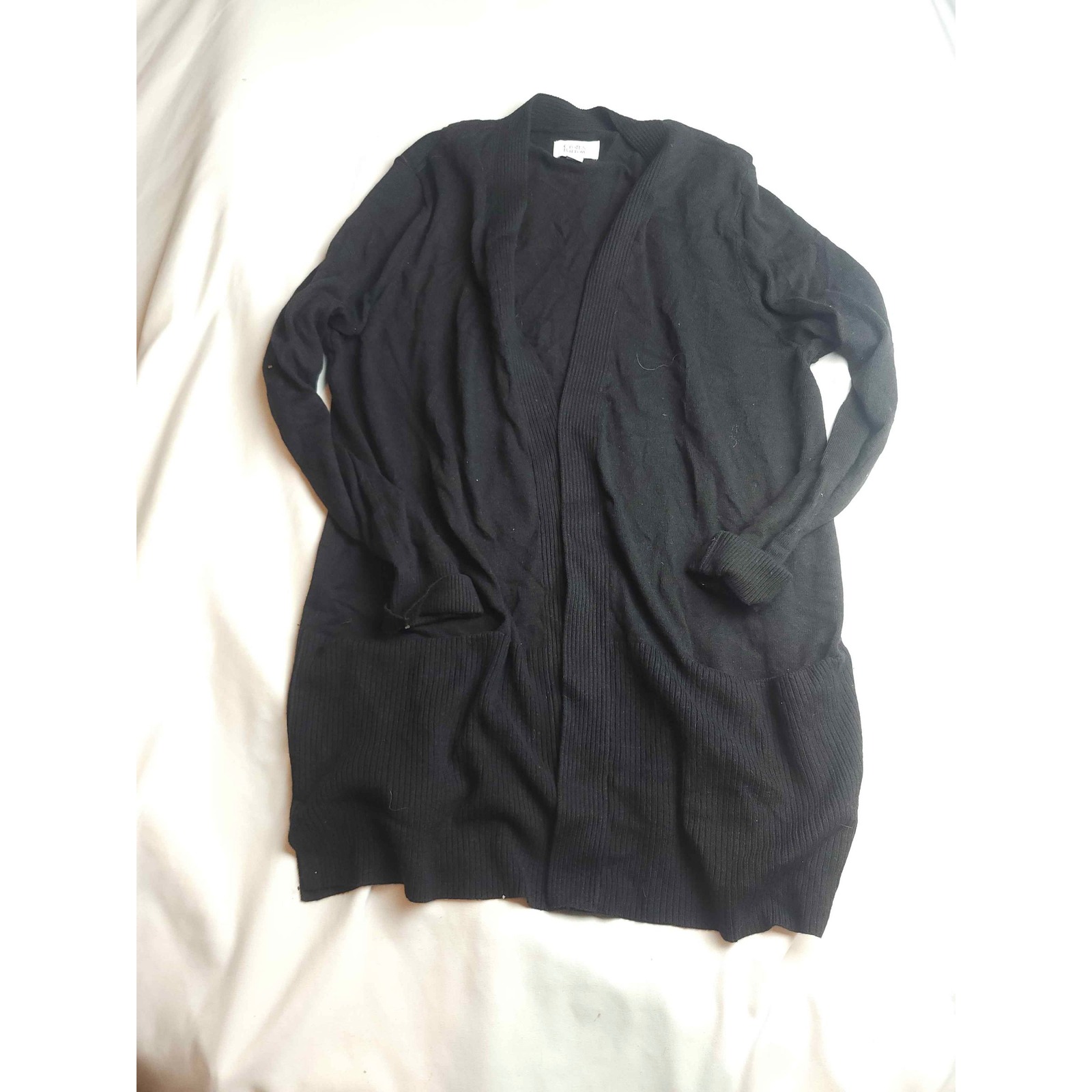 Croft & Barrow Womens Black Open Front Cardigan Ribbed Knit Sweater Size M
